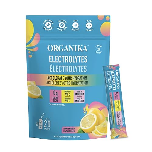 Organika Electrolytes Powder- Pink Lemonade Sachets- On the Go Sugar Free Hydration and Electrolyte Replenishment with Prebiotics and Vitamin C 3.5g x 20ct - Pink Lemonade - 20 Servings (Pack of 1)