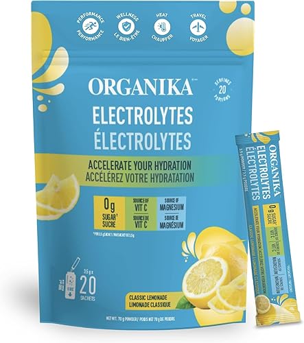 Organika Electrolytes Powder- Classic Lemonade Sachets- On the Go Hydration and Electrolyte Replenishment 3.5g x 20ct - Classic Lemonade - 20 Servings (Pack of 1)