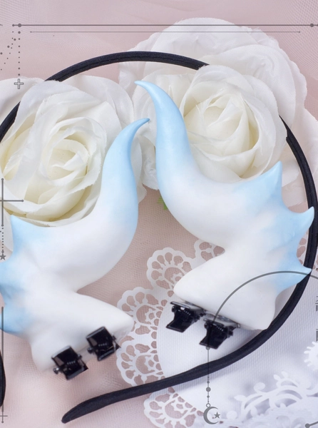 Handcrafted Lust Demon Horn Hairclips - Blue White