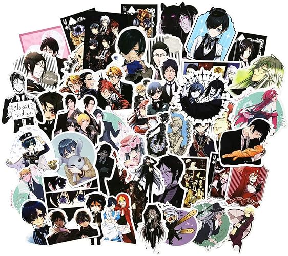 Anime Black Butler Laptops Aufkleber 50 Stück Vinyl Ästhetische wasserdichte Aufkleber für Wasserflasche Aufkleber Laptops Motorrad Fahrrad Aufkleber Graffiti Patches (Black Butler)