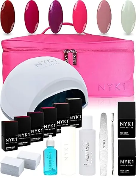 Salon Quality Gel Nail Kit with LED Lamp, NEW YORK 6 Multiple Colours Nailac Gel Nail Kits with LED Lamp Starter Kit with Top and Base Coat for Manicure set. Comes in Gel Nail Polish Kit Storage Case
