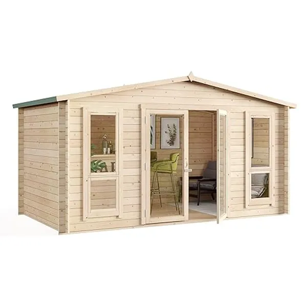 BillyOh Log Cabin Summerhouse Garden Bar Room Apex Wooden Summer House Studio Home Office Outdoor Sasha (Pressure Treated, 14 x 8)