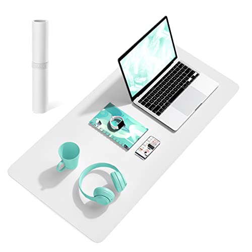 YSAGi Non-Slip Desk Pad,Mouse Pad,Waterproof Leather Desk Table Protector,Ultra Thin Large Desk Blotter, Easy Clean Laptop Desk Writing Mat for Office Work/Home/Decor(White,31.5" x 15.7") - White - 31.5" x 15.7"