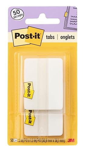 Post-it Tabs with On-The-Go Dispenser, 2-Inch Solid, White, 25-Tabs/Dispenser, 2-Dispensers/Pack - 50 Tabs - White