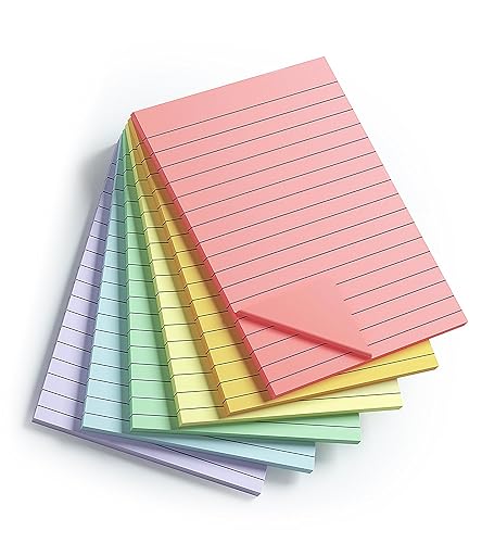 RHAWOM Sticky Notes Lined 4x6,Pastel Colors with Lines,Super Sticking Power,Big Colorful Memo Pad,Office Suppliers - Pastel Colors - Light Color with lines