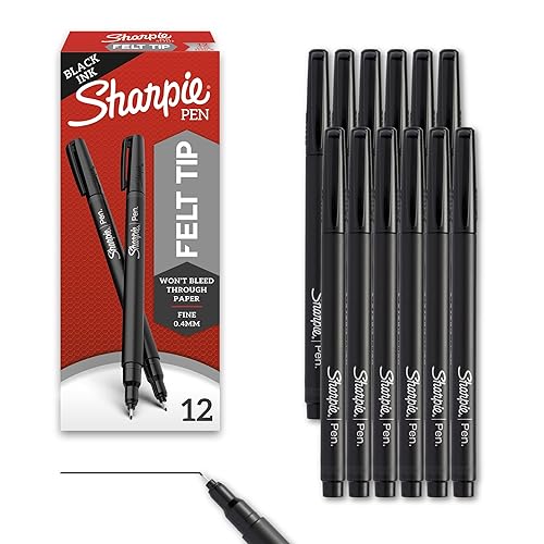 Sharpie Pens, Felt Tip, Fine Point (0.4 mm), Black, 12 Count - 12 Count
