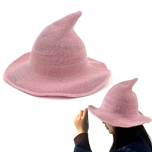 Halloween Women's Modern Witch Hat Fashion Foldable Cosplay Costume Ball Sheep Wool Witch Hat - Pink