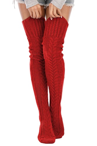 SherryDC Women's Cable Knit Thigh High Socks Winter Boot Stockings Extra Long Over Knee High Leg Warmers - Red