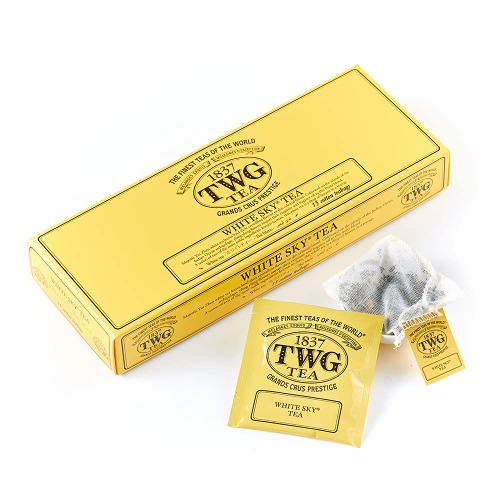 TWG Tea | White Sky Tea. Miscela di tè bianco Yin Zhen in 15 sacchetti di cotone cuciti a mano. Confezione regalo da 37,5 g
