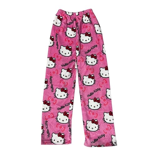 errcom Halloween Kitty Pijamas De Felpa para Mujer Pijamas Halloween Largos De Franela Pijamas Kawaii Suaves Pantalones De Pijama De Invierno Cómodos De Anime Esponjosos Lindo - Rosa - XXL