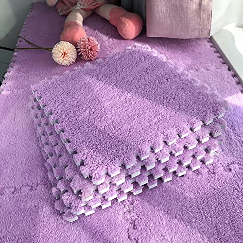 easycustomerlee 12pcs Interlocking Carpet Shaggy Soft EVA Foam Mats Fluffy Rugs Protective Floor Tiles Exercise Play Mats for Children Kids Room Home Parlor Bedroom(Purple) - Purple