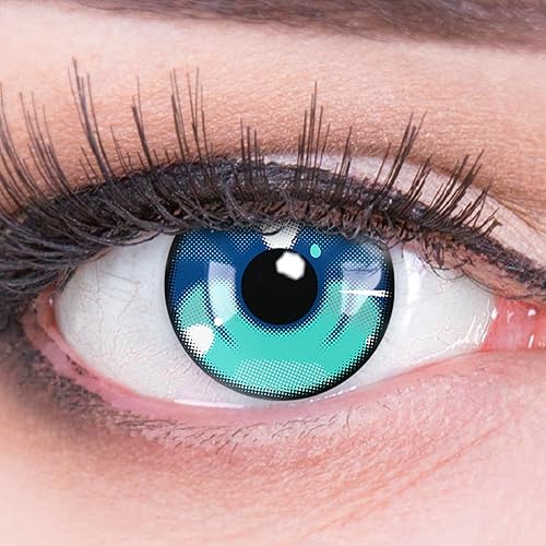 Meralens Lenti a Contatto Colerate 'Anime Arc 3 Blue' – Cosplay Blu senza Gradazione - con porta lenti a contatto - ideali per Manga Anime Halloween – Durata 1 Anno - 1 Coppia senza correzione - 0.0 Diottria - 8.6 Millimetri - 14.00 Millimetri - 2.0