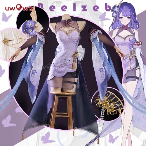 【In Stock】Uwowo Genshin Impact Fanart Raiden Shogun Chinese Dress Qipao Cosplay Costume - M