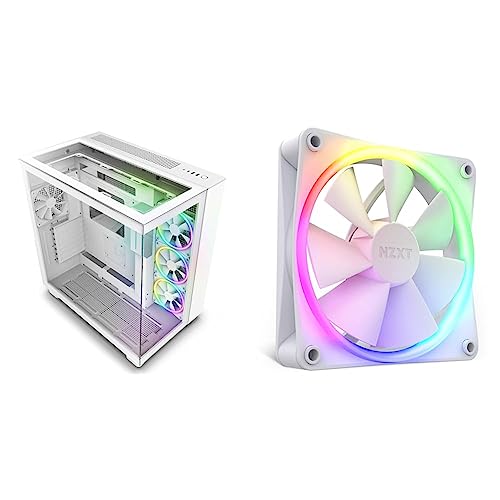 NZXT H9 Elite Dual-Chamber ATX Mid-Tower PC Gaming Case – White & F120 RGB Fans - RF-R12SF-W1 - Advanced RGB Lighting Customization - Whisper Quiet Cooling - Single - 120mm Fan - White - White - H9 Elite - Case + NZXT F120 RGB Fans