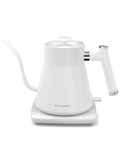 ECORELAX Gooseneck Electric Kettle, Pour Over Coffee and Tea Kettle, 100% Stainless Steel Inner with Leak Proof Design, 1200W Rapid Heating, Strix Boil-Dry Protection, 0.8L, Matte White - B) Milky White