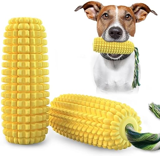 PunkyKom Dog Chew Toys Squeak NonSqueak,Toothbrush Cleaning Teeth, Interactive Relieve Boredom Corn Toys,Puppy Aggressive Chewer and Other Medium,Large Non-Aggressive Chewers - A-5.79"-corn-Squeak