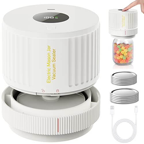 LOVE MOMENT Electric Mason Jar Vacuum Sealer Kit for Wide Mouth and Regular Mouth Mason Jar - White - White