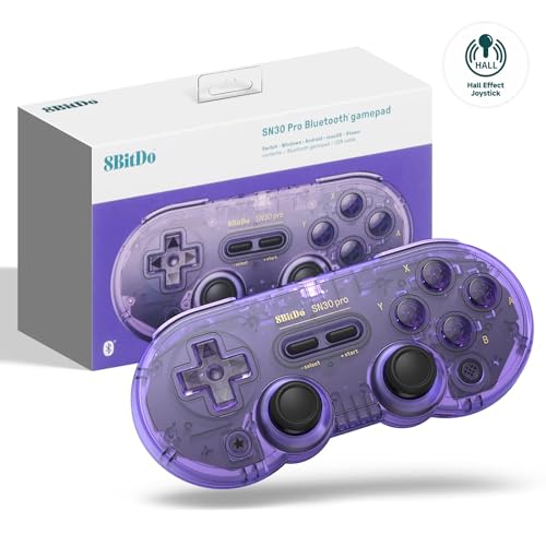 8Bitdo SN30 Pro Wireless Bluetooth Controller (Hall Effect Joystick Update) with Joysticks Rumble Vibration USB-C Cable Gamepad Compatible with Switch,Windows, Mac OS, Android, Steam (Crystal Purple) - Crystal Purple