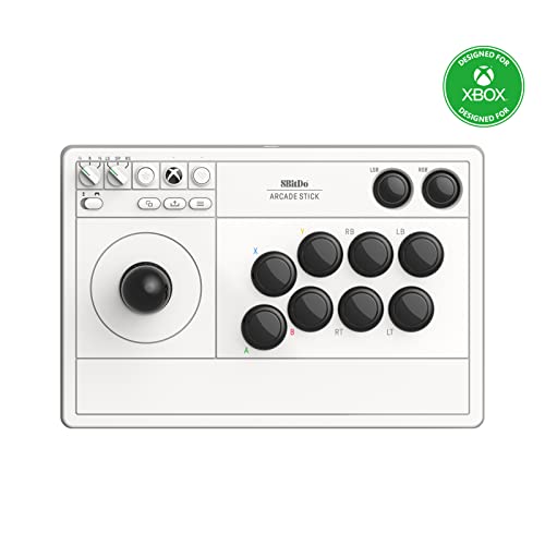 8Bitdo Wireless Arcade Stick for Xbox Series X|S, Xbox One and Windows 10, Arcade Fight Stick with 3.5mm Audio Jack - Officially Licensed (White) - White