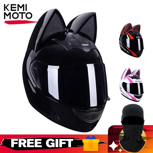 Motorcycle Helmet Full Face Cat Ear Detachable DOT Certification Safety Moto Helmet For Women Men Breathable Gift For Girlfriend