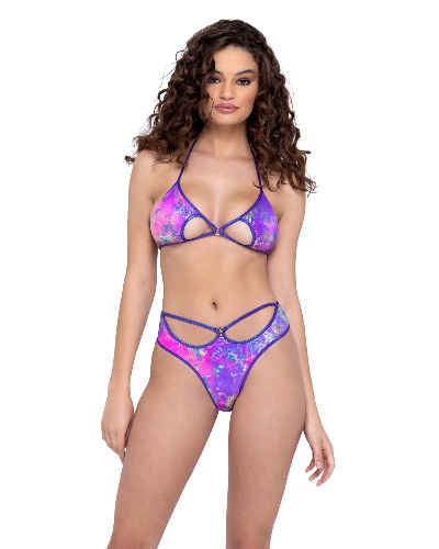 Roma Keyhole Triangle Top - Rave & Festival Wear - Large / Purple/Multi