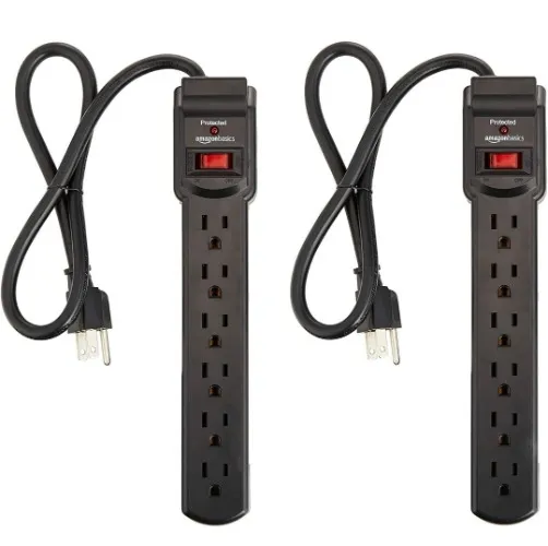 Amazon.com: Amazon Basics 6-Outlet, 200 Joule Surge Protector Power Strip, 2 Foot, Black - Pack of 2 : Electronics