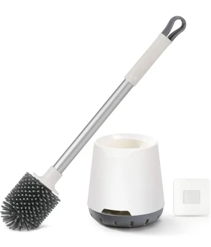 Amazon.com: LAYUKI Toilet Brush and Holder Set, Silicone Bristles Brush Head, Long Aluminium Alloy Handle, Freestanding or Wall Mount, White & Grey : Home & Kitchen