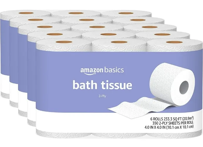 Amazon.com: Amazon Basics 2-Ply Toilet Paper, 6 Rolls (Pack of 5), 30 Rolls total (Previously Solimo) : Health & Household