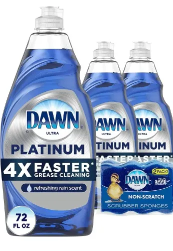Amazon.com: Dawn Dish Soap Platinum Dishwashing Liquid + Non-Scratch Sponges for Dishes, Refreshing Rain Scent, Includes 3x24oz + 2 Sponges (Packaging May Vary) : Home & Kitchen