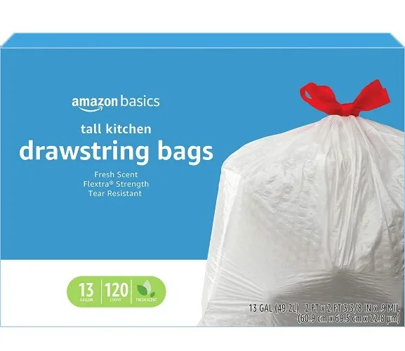 Amazon.com: Amazon Basics Flextra Tall Kitchen Drawstring Trash Bags, Fresh Scent, 13 Gallon, 120 Count : Health & Household