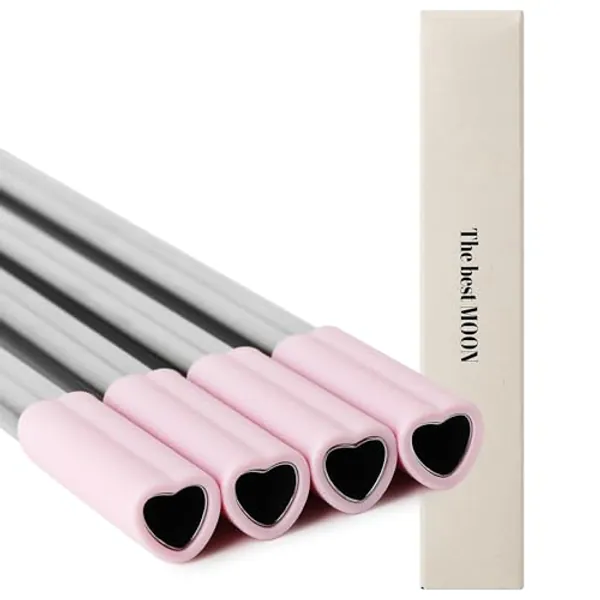 The best MOON Heart Shaped Stainless Steel Reusable Metal Straws with Pink Silicone tips (Set of 4 straws) for coffee tumbler 20 oz accessories and Valentines day Christmas Birthday gift