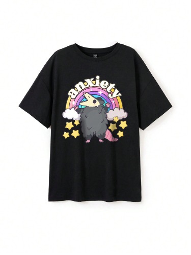 StarrifyStudio Camiseta de manga larga con estampado de letra de dibujos animados para talla grande estilo girlcore de artista, camiseta gráfica para verano, algodón, vacaciones, primavera, festival