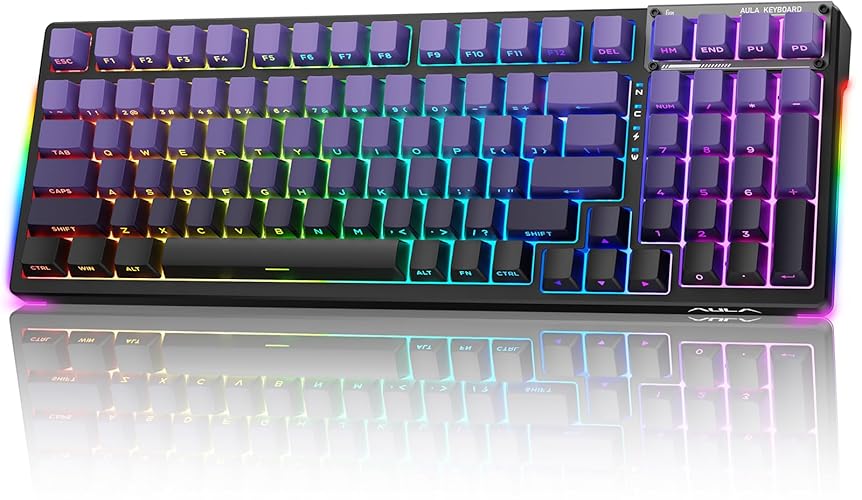 AULA 99 Key Mechanical Keyboard, Tri-Mode Bluetooth/2.4G/USB-C Hot Swappable Custom Gaming Keyboard, Pre-lubed Linear Switches Gasket Structure Creamy Keyboard with Number Pad RGB for PC Xbox PS5 MAC - Reaper Switches - Gradient Purple