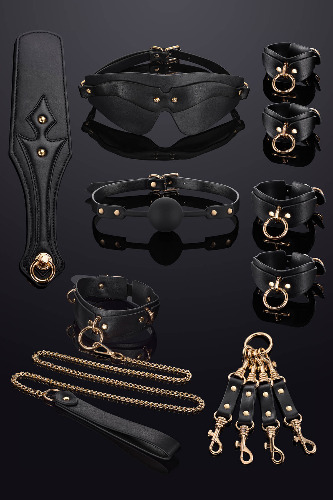 Leto Leather Bondage Set Black - Black