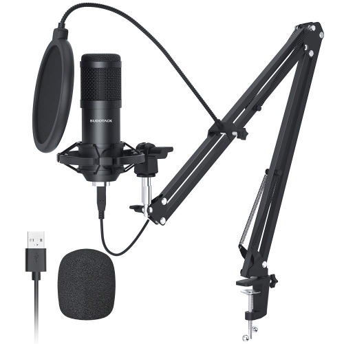 SUDOTACK professionele podcast microfoon, USB-microfoon, 192 kHz / 24 bit studio cardioïde condensatormicrofoonkits met geluidskaart Boom Arm Shock Mount Pop-filter voor Skype, radio, YouTube, podcasts, enz