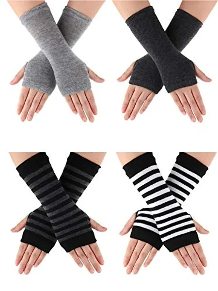 SATINIOR 4 Pairs Cashmere Feel Wrist Fingerless Gloves with Thumb Hole Unisex Cashmere Warm Gloves