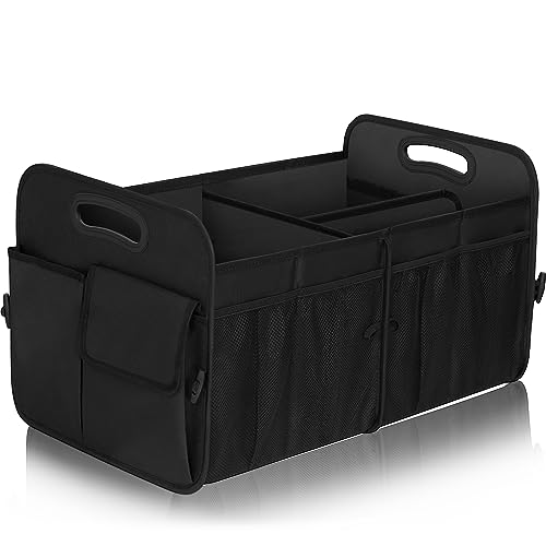 Femuar Trunk Organizer,Storage Organizer with 72L Large Capacity Waterproof Collapsible and 11 Pockets,Organizer for Car Suv/Jeep/Sedan, Large Size, Black - Large - Black
