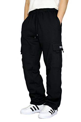 DREAM USA Men's Heavyweight Fleece Cargo Sweatpants - Medium - Black