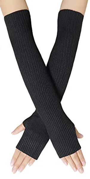 Bellady Women Knit Soft Fingerless Gloves Arm Warmers Extra Long Gloves