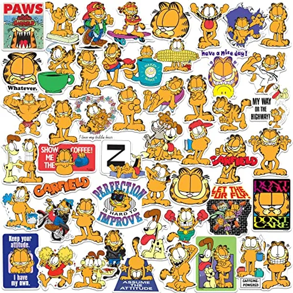 Garfield 50ct Vinyl Large Deluxe Stickers Variety Pack - Laptop, Water Bottle, Scrapbooking, Tablet, Skateboard, Indoor/Outdoor - Set of 50