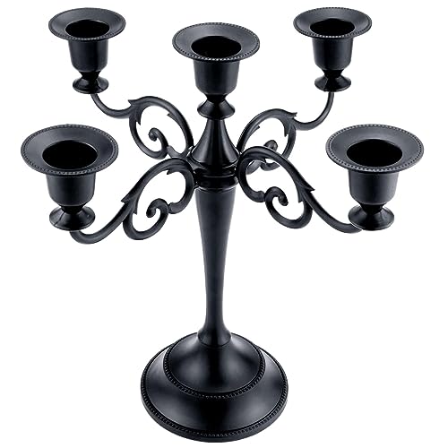 Viscacha Metal Candle Holder，5 Arms Pure Black Candle Holders for Pillar Candles（10.6 inch Tall Candlestick Holders, for 1/2-1 inch Taper Candles Diameter Each）,Candelabra Decoration - 5arm - Pure Black