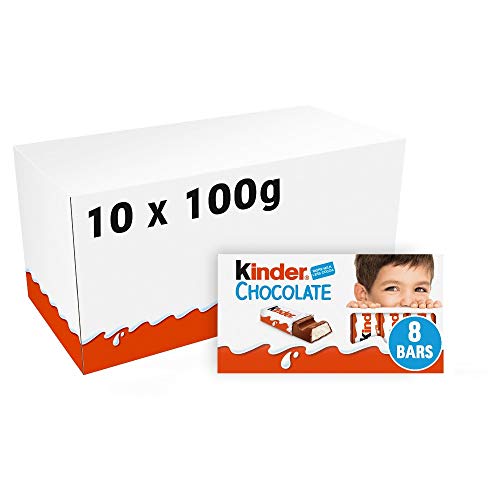 Kinder Chocolate Small Bars, Bulk Chocolate Gift Box, Fine Milk Chocolate Bar with a Milky Filling, Pack of 10 x 100g - 80 Bars