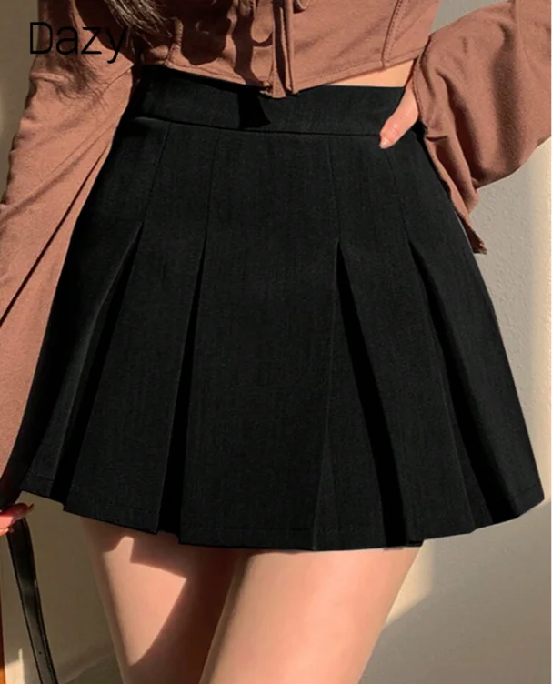 DAZY Damen Einfarbiger Eleganter Plisseerock Aus Webstoff