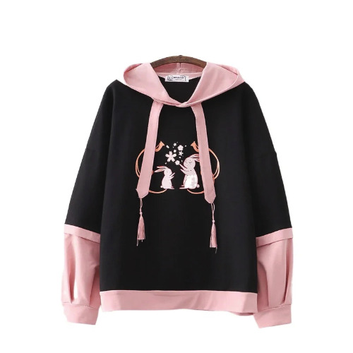 Sakura Bunny Hoodie - Black