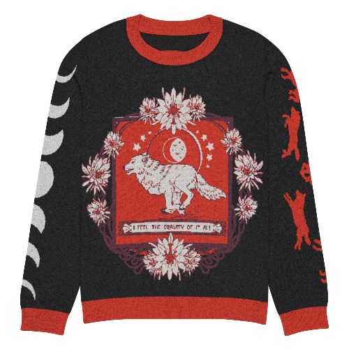 "Gravity" Wolf Knitted Crew Neck Sweater | Stray Songdog