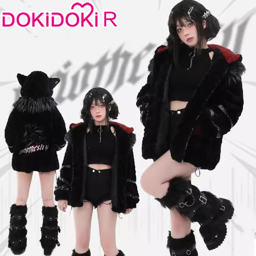 DokiDoki-R Game Genshin Impact Cosplay Fontaine Wriothesley Costume Furry Coat Doujin Casual Wear | Black / Coat+Leggings-S-PRESALE