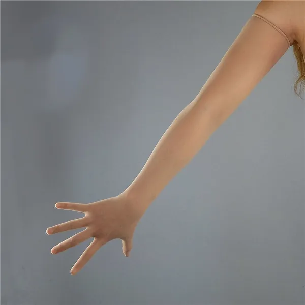 Seamless nude color 70cm Long mesh gloves, Beige, skin color Stretchy high elastic gloves, Touch screen gloves, Bridal gloves, party gloves