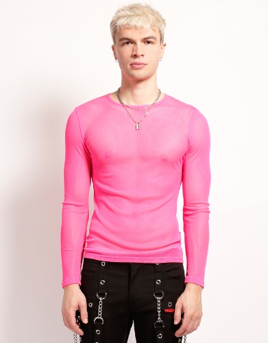 MENS LONG SLEEVE FISHNET PINK | Medium / PINK