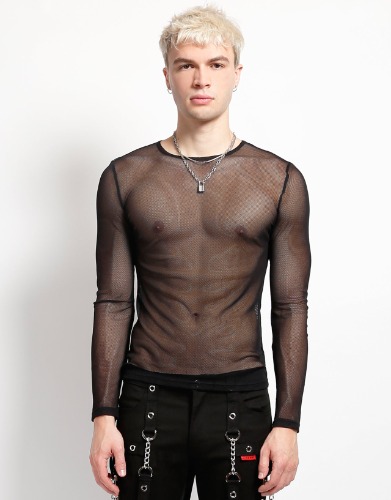 MENS LONG SLEEVE FISHNET BLACK | Medium / BLACK