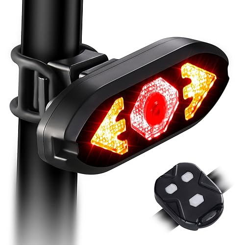 Bike Tail Light with Turn Signals Wireless Remote Control Waterproof Bicycle Rear Light Back USB Rechargeable Ultra Bright Safety Warning Cycling Taillight for Night